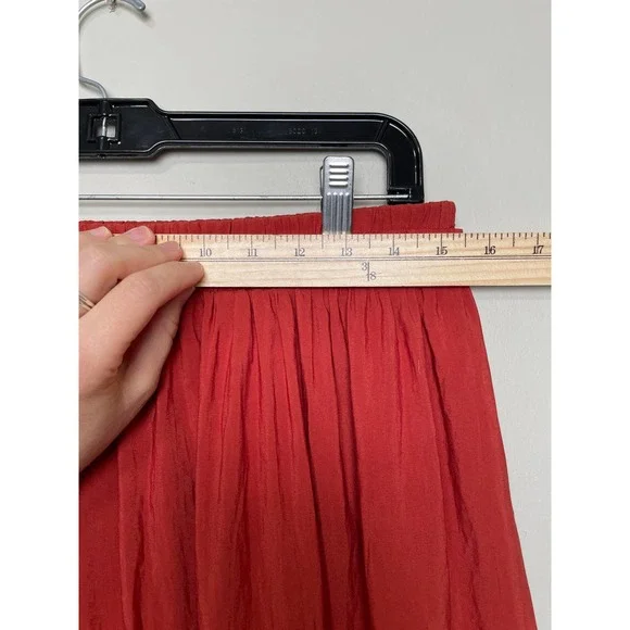 Beautiful H&M Round Hem Ruffle High Waist Slit Midi Skirt Silky Orange M - Picture 5 of 8